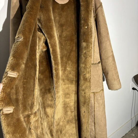 Vintage Faux Fur Shearling Beige Maxi Long Coat Penny Lane Angelina Size XL - Picture 8 of 11
